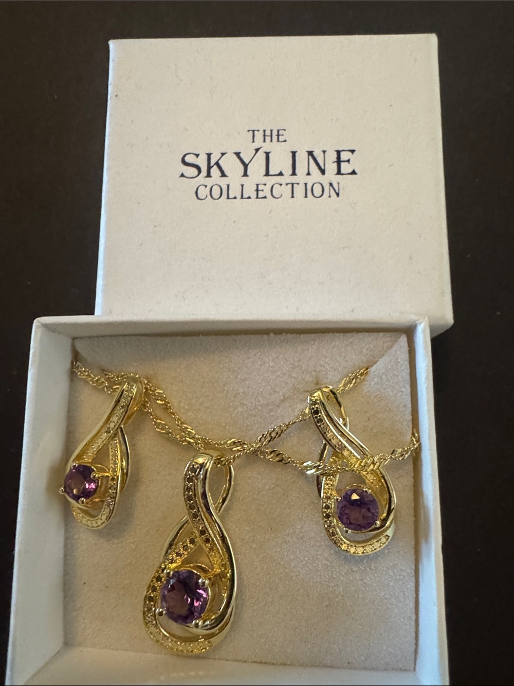 Gold-Tone Necklace & Earring Set with Purple Stones